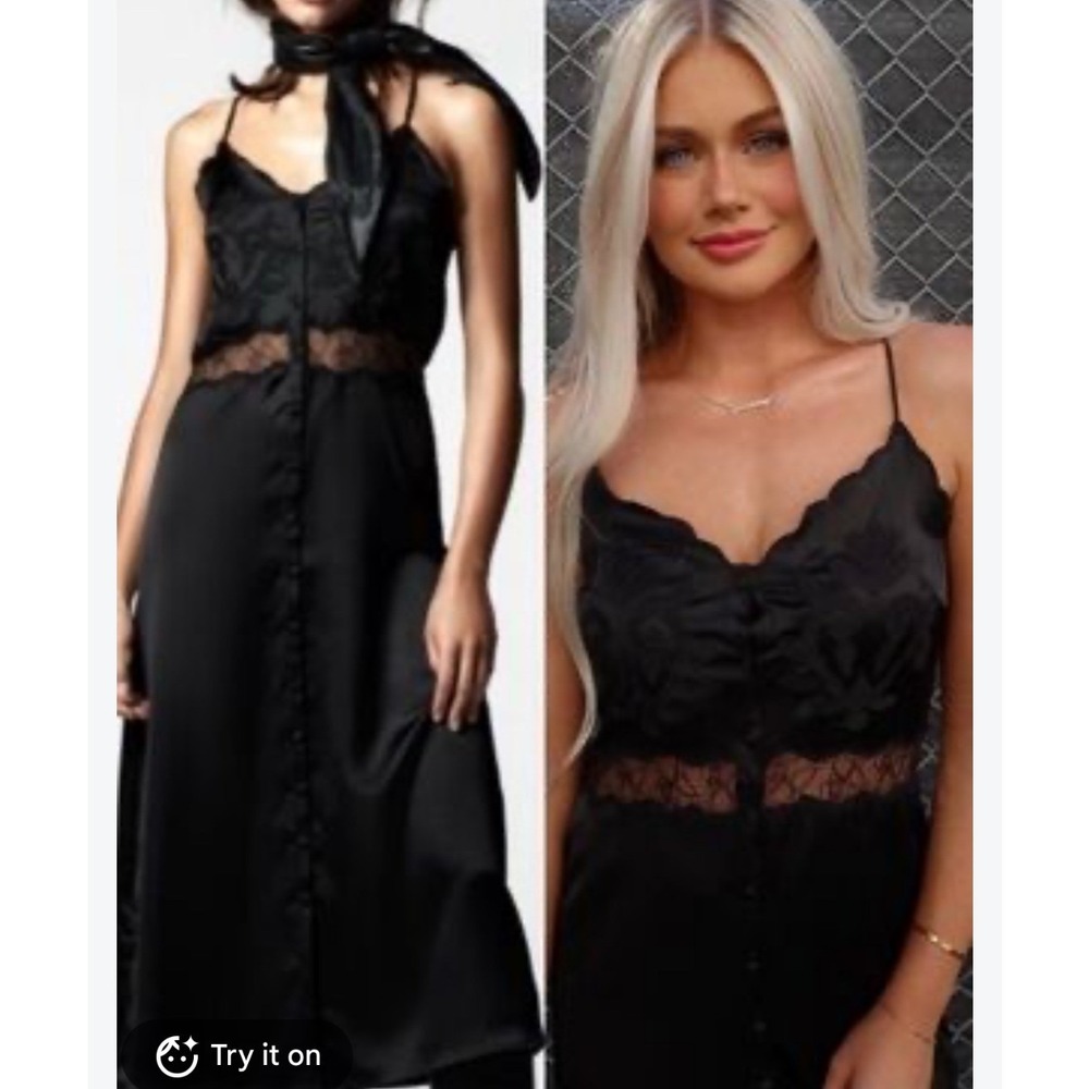 Zara Satin Lace Embroidered Slip Midi Dress Size S NWT Dark Coquette Cutout Sexy